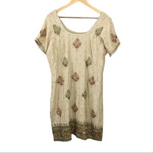 Handmade Sequin Beaded Rhinestone Embroidered Short Sleeve Lagan Long Tunic Top